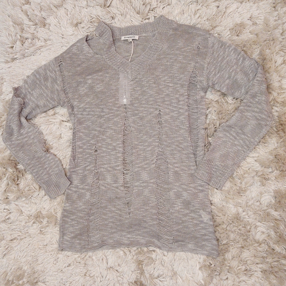 Glamorous distressed gray sweater 6 NWT